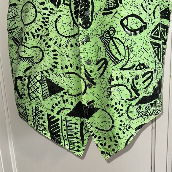 Vintage 80s/90s Credentials brand green & black patterned cotton vest - Picture 3 of 9
